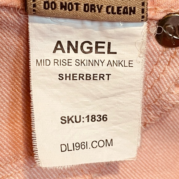 DL1961 Angel Mid-Rise Skinny Ankle Jeans Sherbet Peach Size 26 - Picture 9 of 10